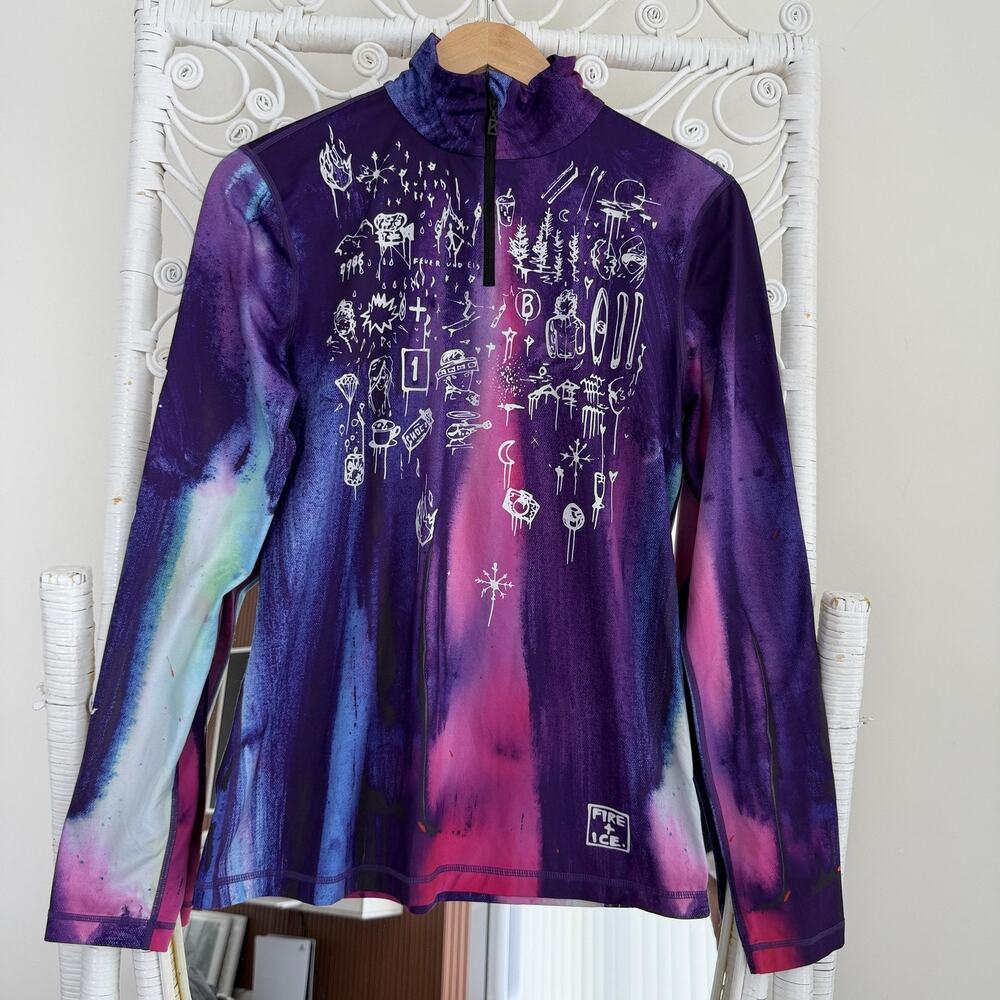 Bogner‎ Fire Ice Baselayer Shirt Womens Medium Purple 1/4 Zip Ilvy3 Ski Run Art